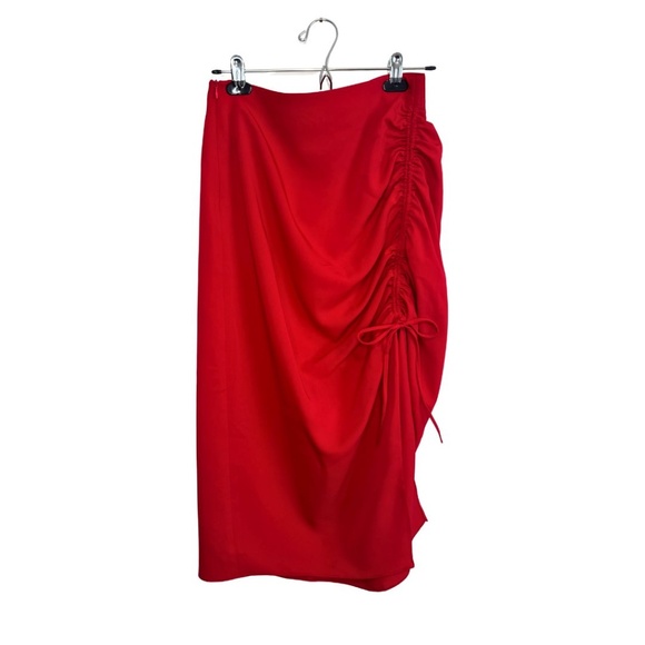 ZARA Red Midi Skirt with Ruched Slit Size M - Picture 1 of 2